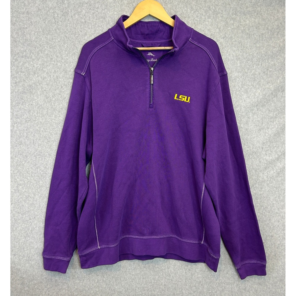 Tommy Bahama 1/4 Zip Purple LSU Tigers Embroidered Pullover Sweater Mens XL